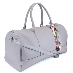 MSRP $79 NWT Weekender Duffel Bag with Satin Tie Light Gray | SAME DAY SHIP